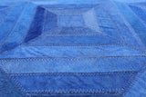 Blue Square Natural Cowhide Hand Stitched Patchwork Rug - 8' 0" X 8' 0" - Golden Nile
