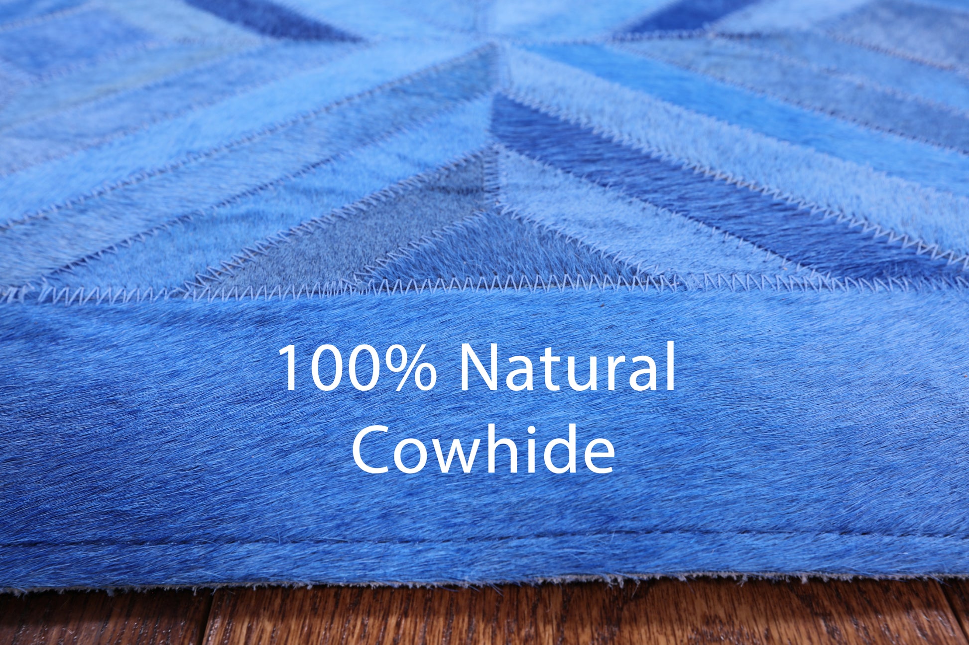 Blue Square Natural Cowhide Hand Stitched Patchwork Rug - 8' 0" X 8' 0" - Golden Nile