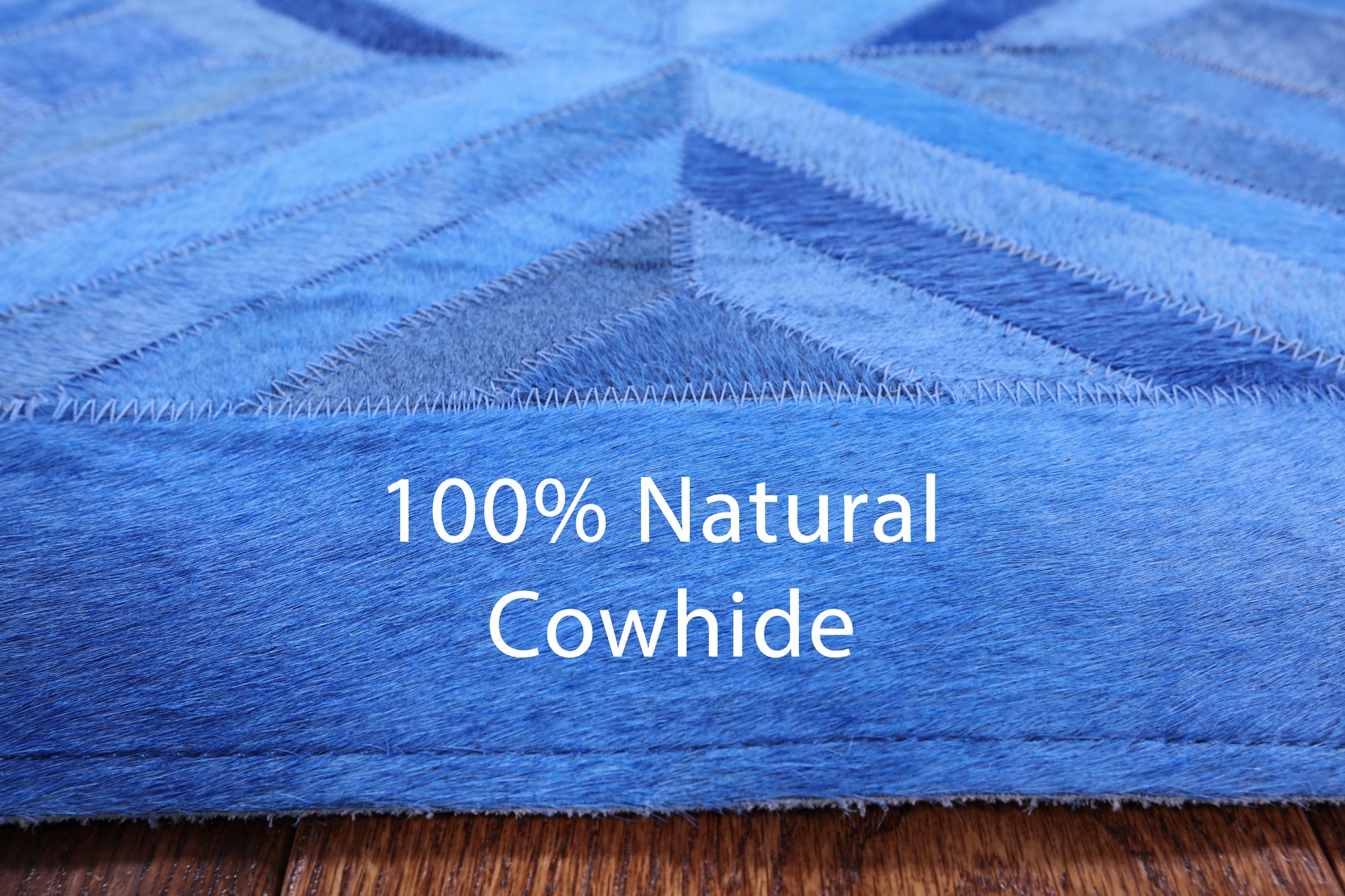 Blue Square Natural Cowhide Hand Stitched Patchwork Rug - 8' 0" X 8' 0" - Golden Nile