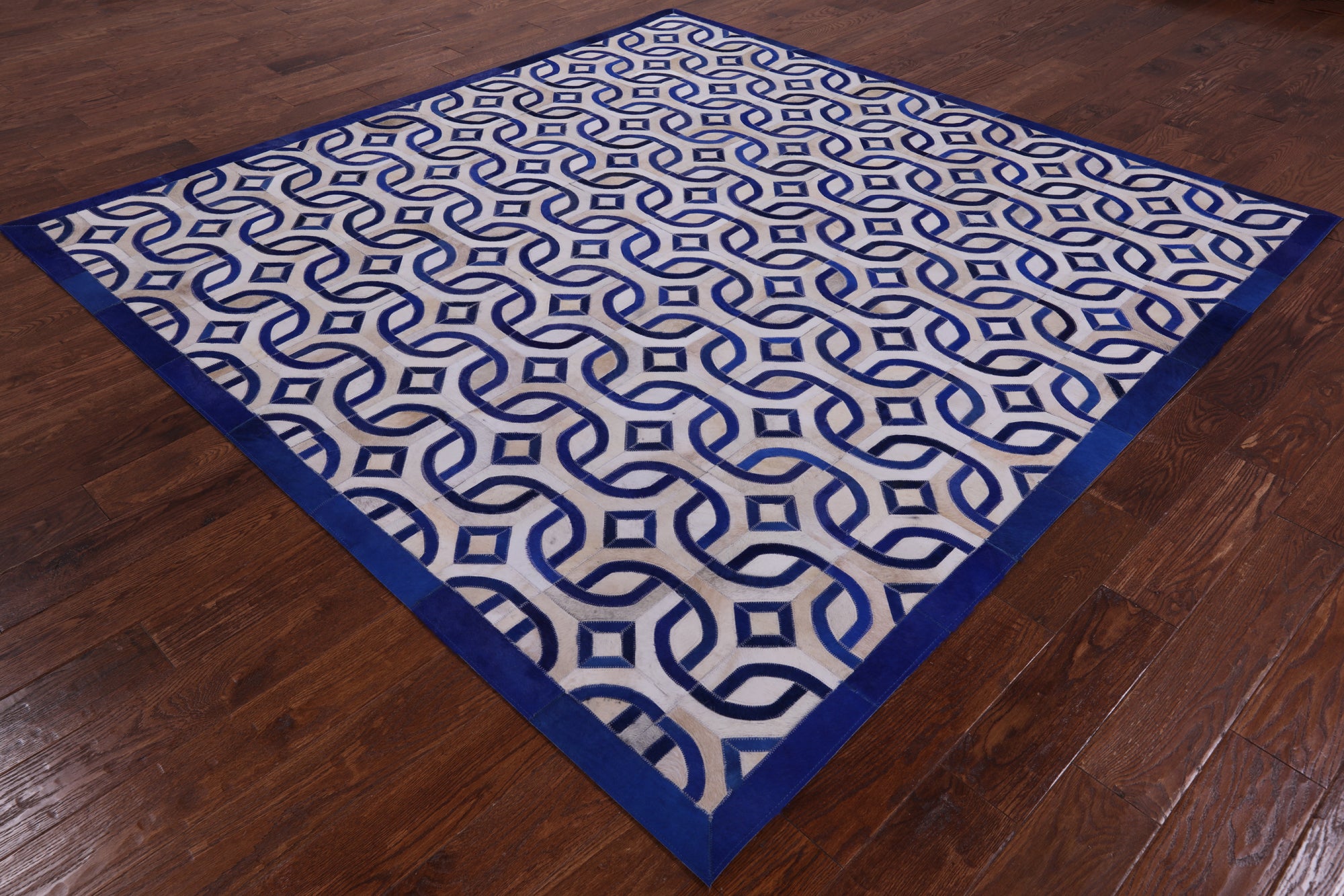 Square Natural Cowhide Hand Stitched Patchwork Rug - 8' 0" X 8' 0" - Golden Nile