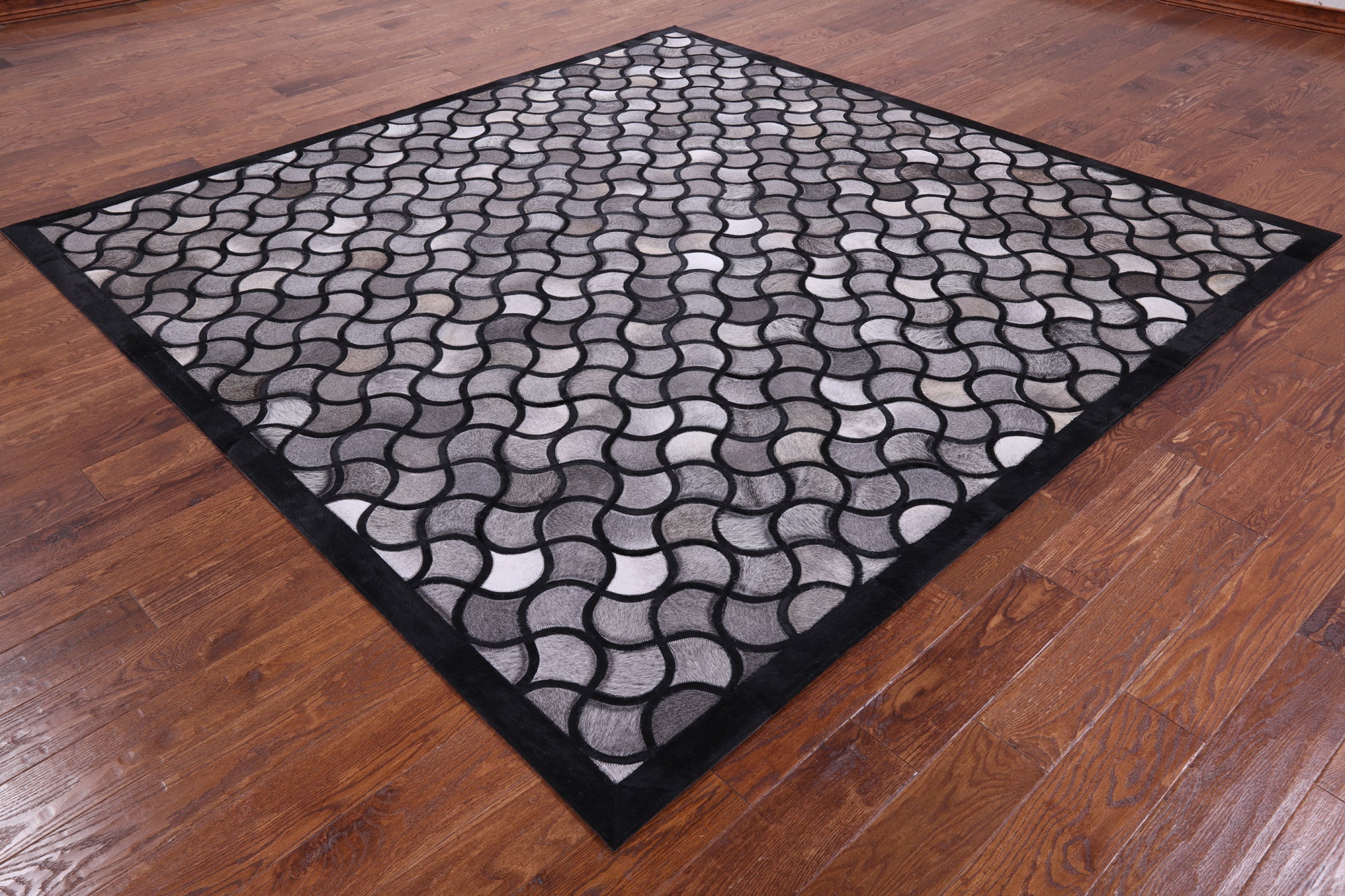 Square Natural Cowhide Hand Stitched Patchwork Rug - 8' 0" X 8' 0" - Golden Nile