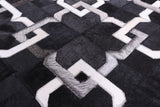 Black Square Natural Cowhide Hand Stitched Patchwork Rug - 8' 0" X 8' 0" - Golden Nile