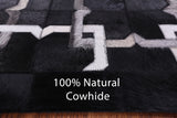 Black Square Natural Cowhide Hand Stitched Patchwork Rug - 8' 0" X 8' 0" - Golden Nile