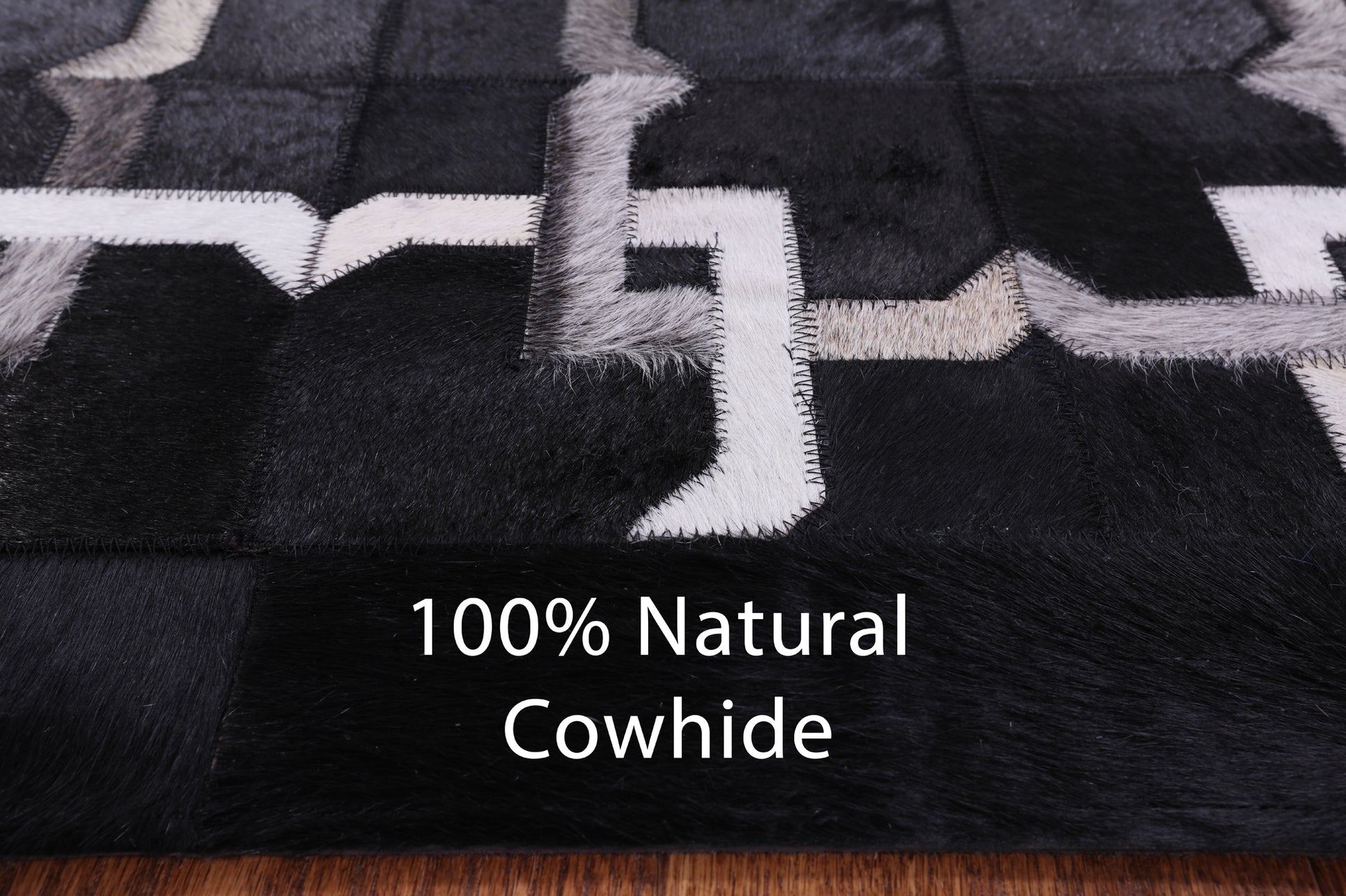 Black Square Natural Cowhide Hand Stitched Patchwork Rug - 8' 0" X 8' 0" - Golden Nile