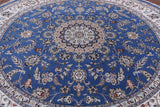 Round Persian Nain Hand Knotted Wool & Silk Area Rug - 9' 2" X 9' 2" - Golden Nile