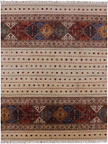 Ivory Khorjin Persian Gabbeh Hand Knotted Wool Area Rug - 7' 10" X 10' 2" - Golden Nile