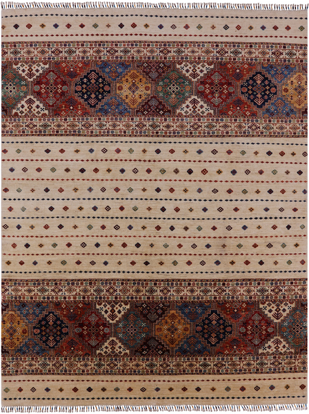 Ivory Khorjin Persian Gabbeh Hand Knotted Wool Area Rug - 7' 10" X 10' 2" - Golden Nile