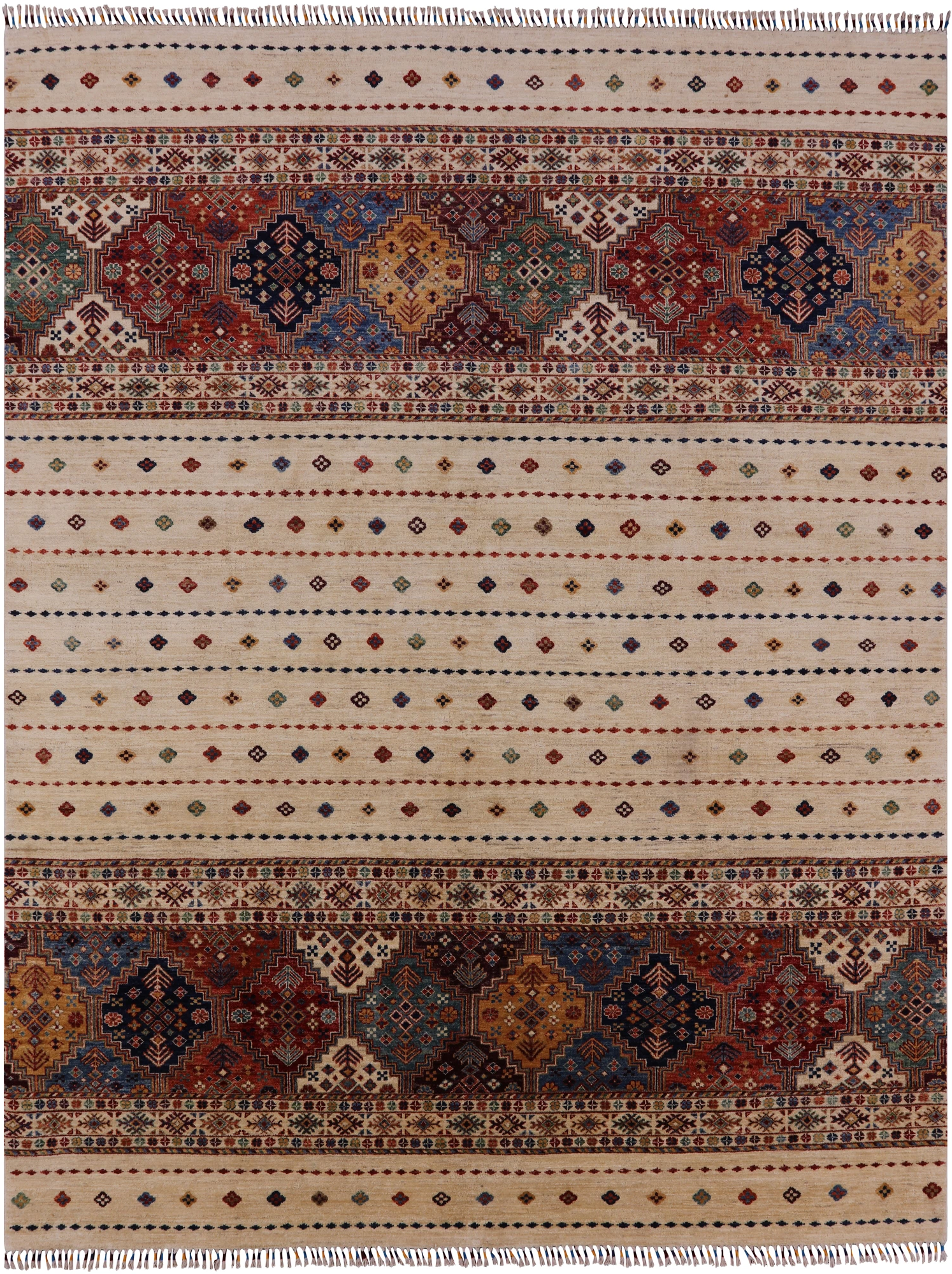 Ivory Khorjin Persian Gabbeh Hand Knotted Wool Area Rug - 7' 10" X 10' 2" - Golden Nile