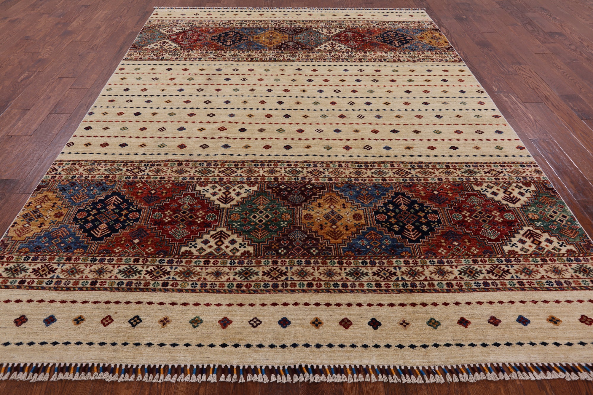 Ivory Khorjin Persian Gabbeh Hand Knotted Wool Area Rug - 7' 10" X 10' 2" - Golden Nile