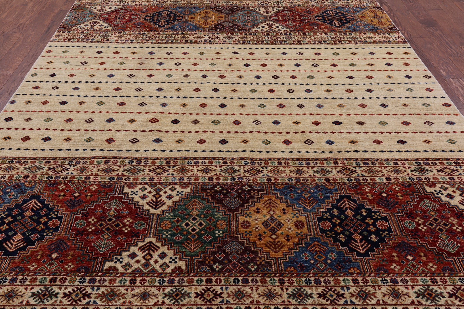 Ivory Khorjin Persian Gabbeh Hand Knotted Wool Area Rug - 7' 10" X 10' 2" - Golden Nile