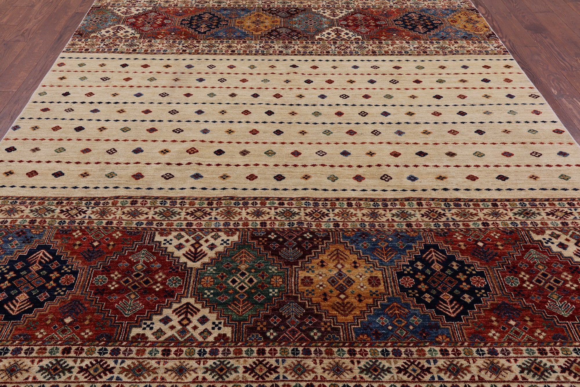 Ivory Khorjin Persian Gabbeh Hand Knotted Wool Area Rug - 7' 10" X 10' 2" - Golden Nile