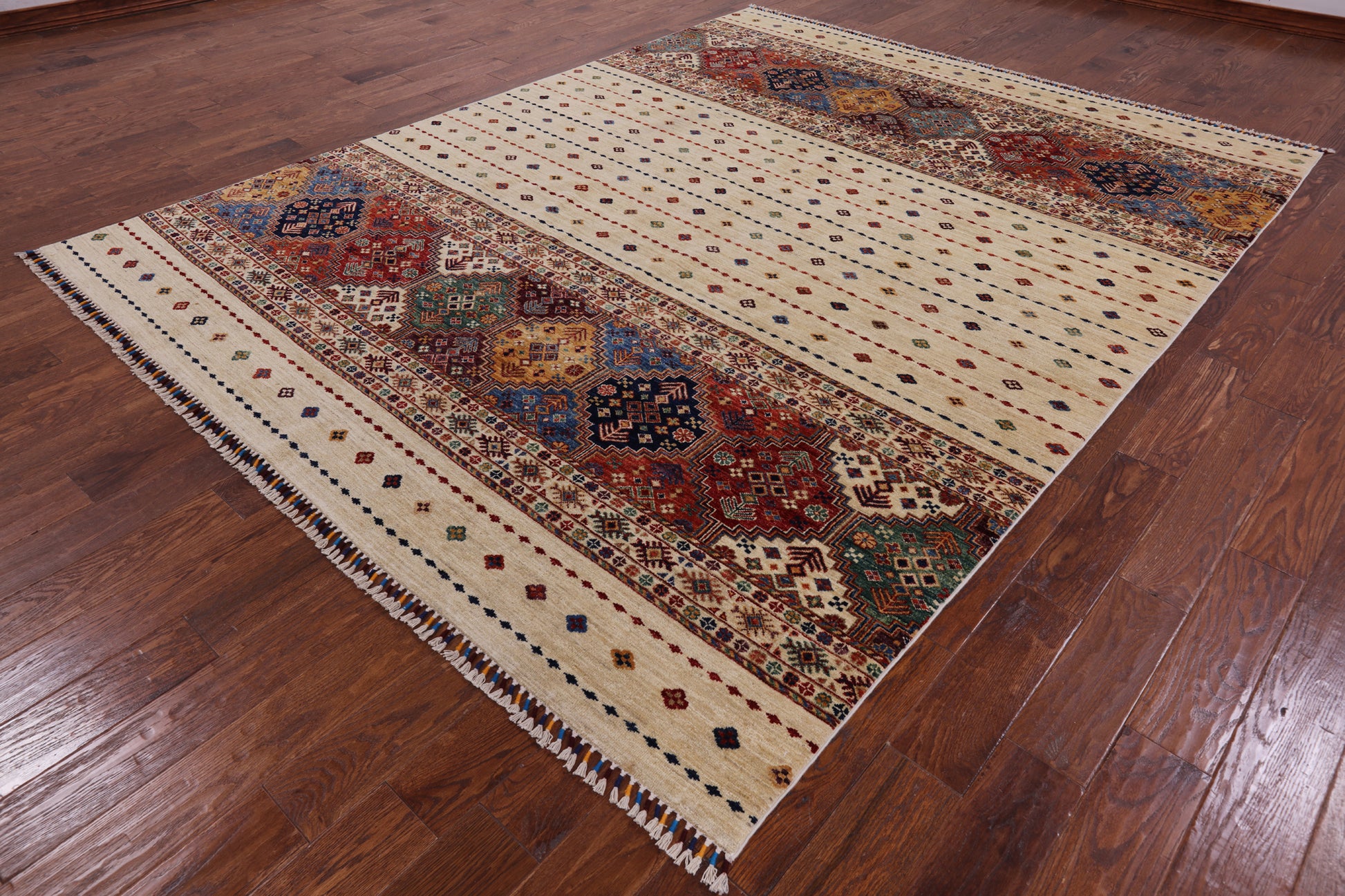 Ivory Khorjin Persian Gabbeh Hand Knotted Wool Area Rug - 7' 10" X 10' 2" - Golden Nile