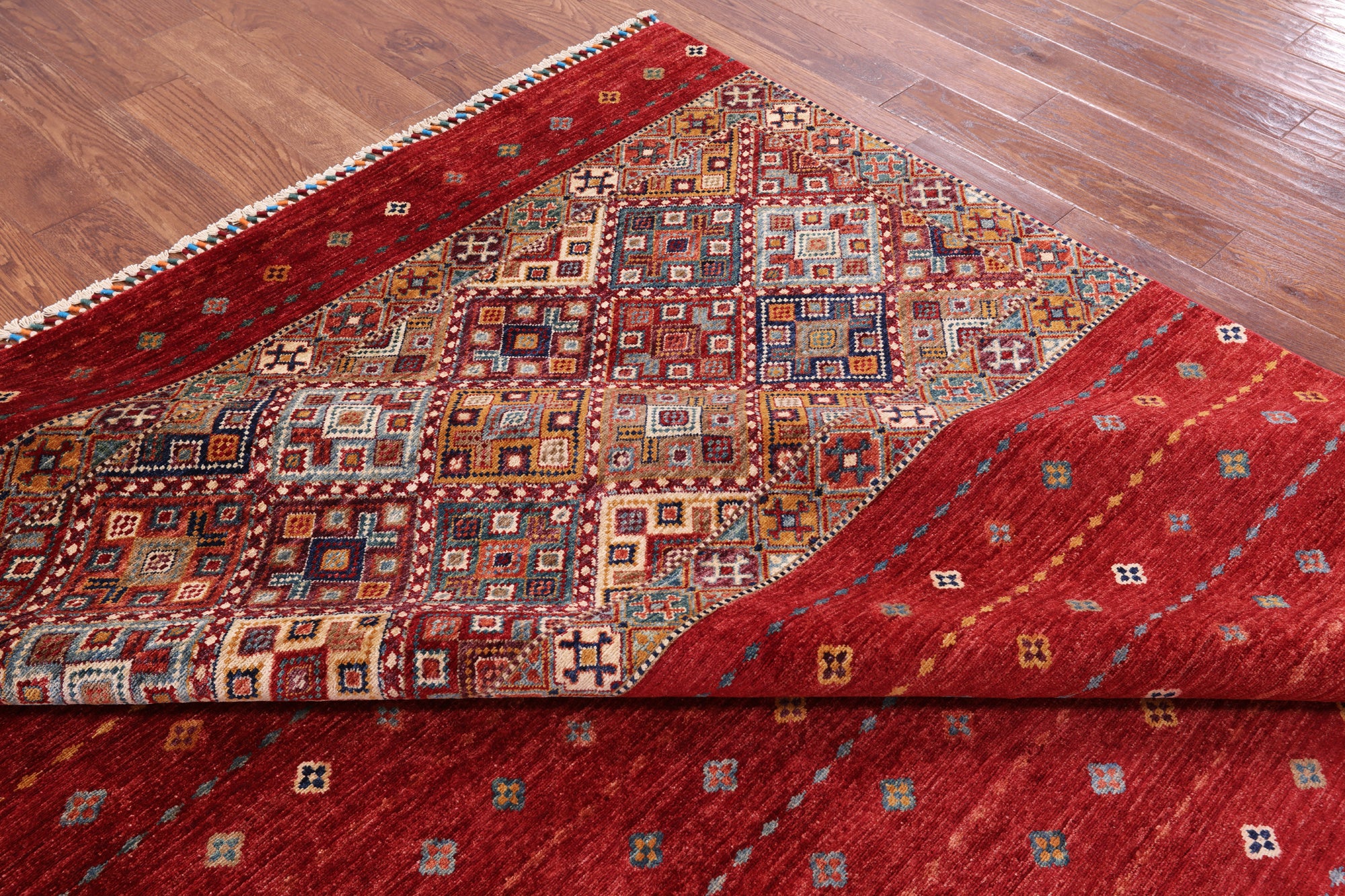 Red Khorjin Persian Gabbeh Handmade Wool Area Rug - 8' 4" X 11' 4" - Golden Nile