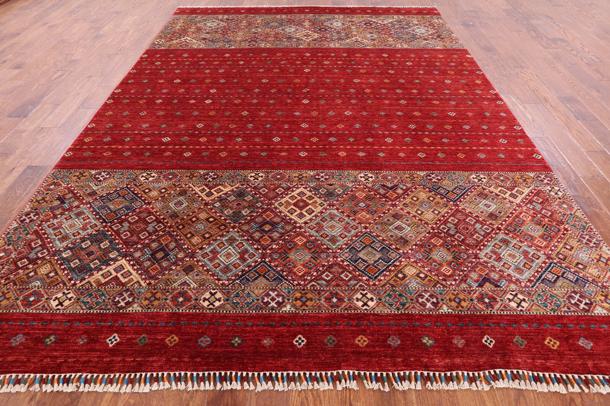 Red Khorjin Persian Gabbeh Handmade Wool Area Rug - 8' 4" X 11' 4" - Golden Nile