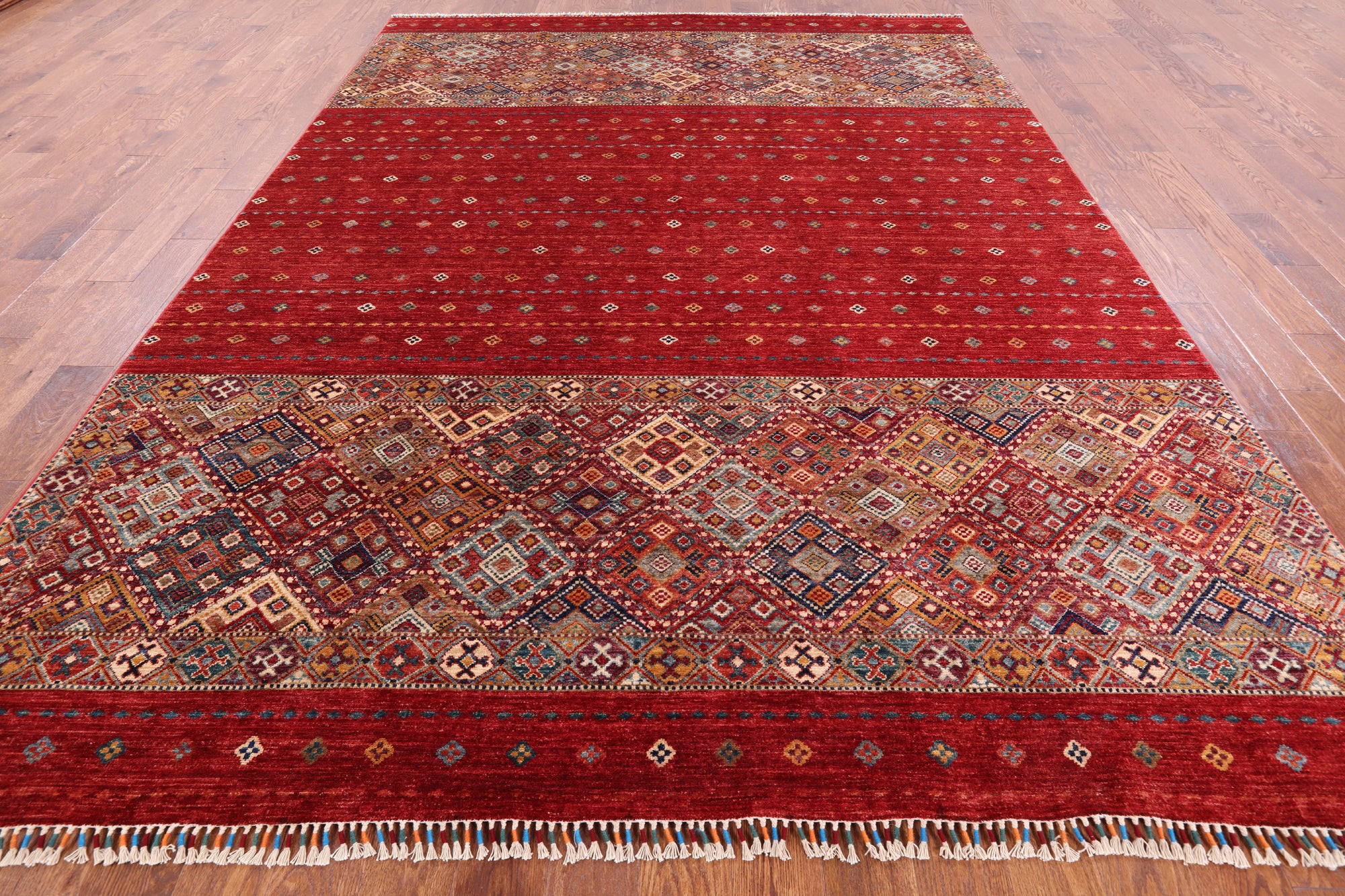 Red Khorjin Persian Gabbeh Handmade Wool Area Rug - 8' 4" X 11' 4" - Golden Nile