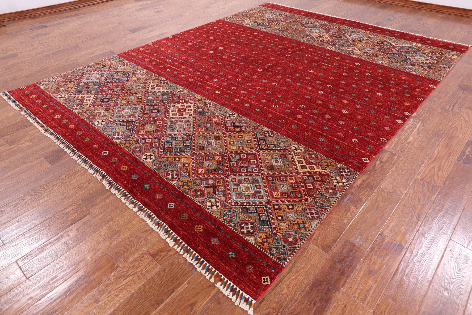 Red Khorjin Persian Gabbeh Handmade Wool Area Rug - 8' 4" X 11' 4" - Golden Nile