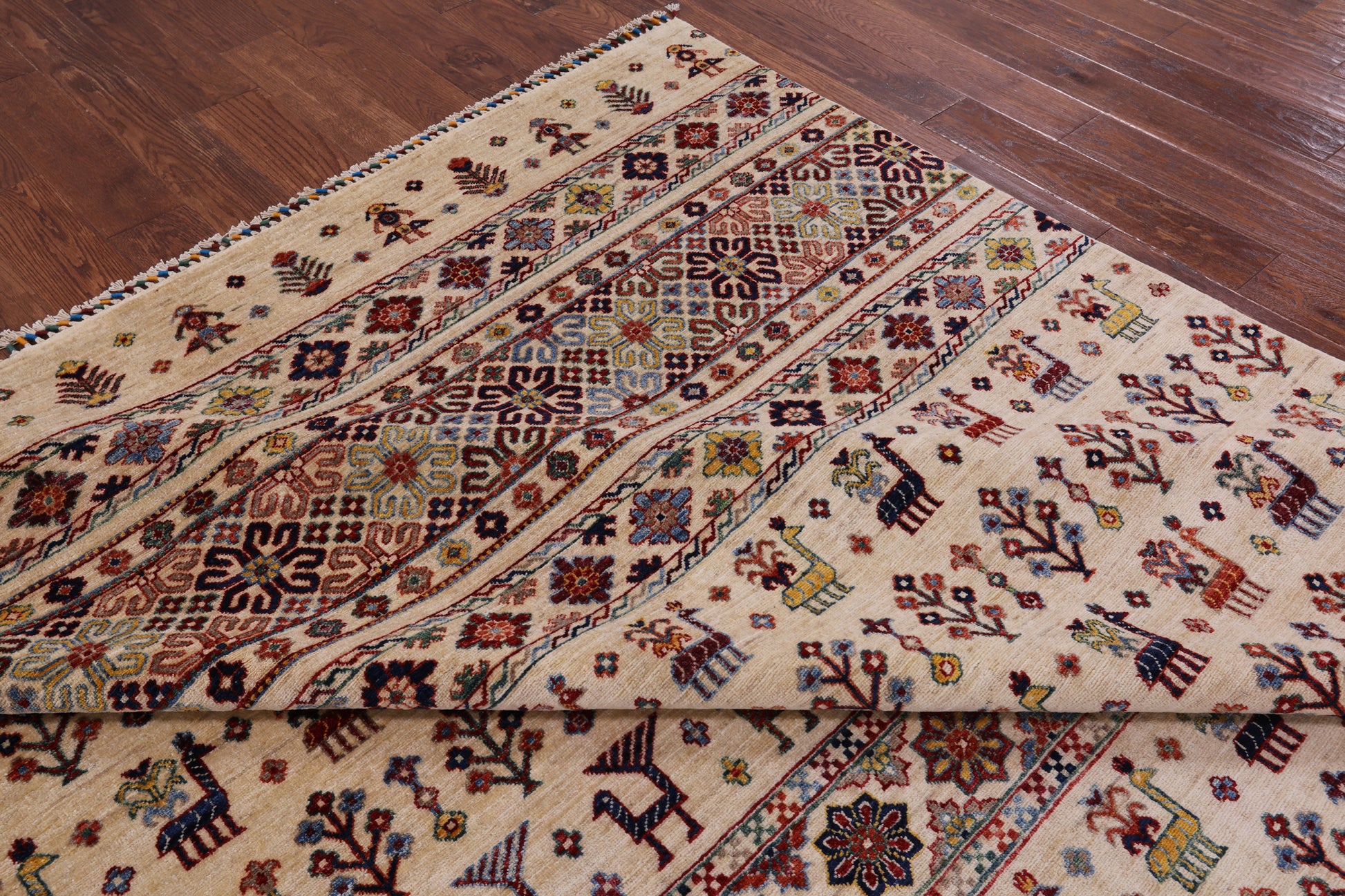 Ivory Tribal Gabbeh Hand Knotted Wool Area Rug - 8' 2" X 11' 10" - Golden Nile