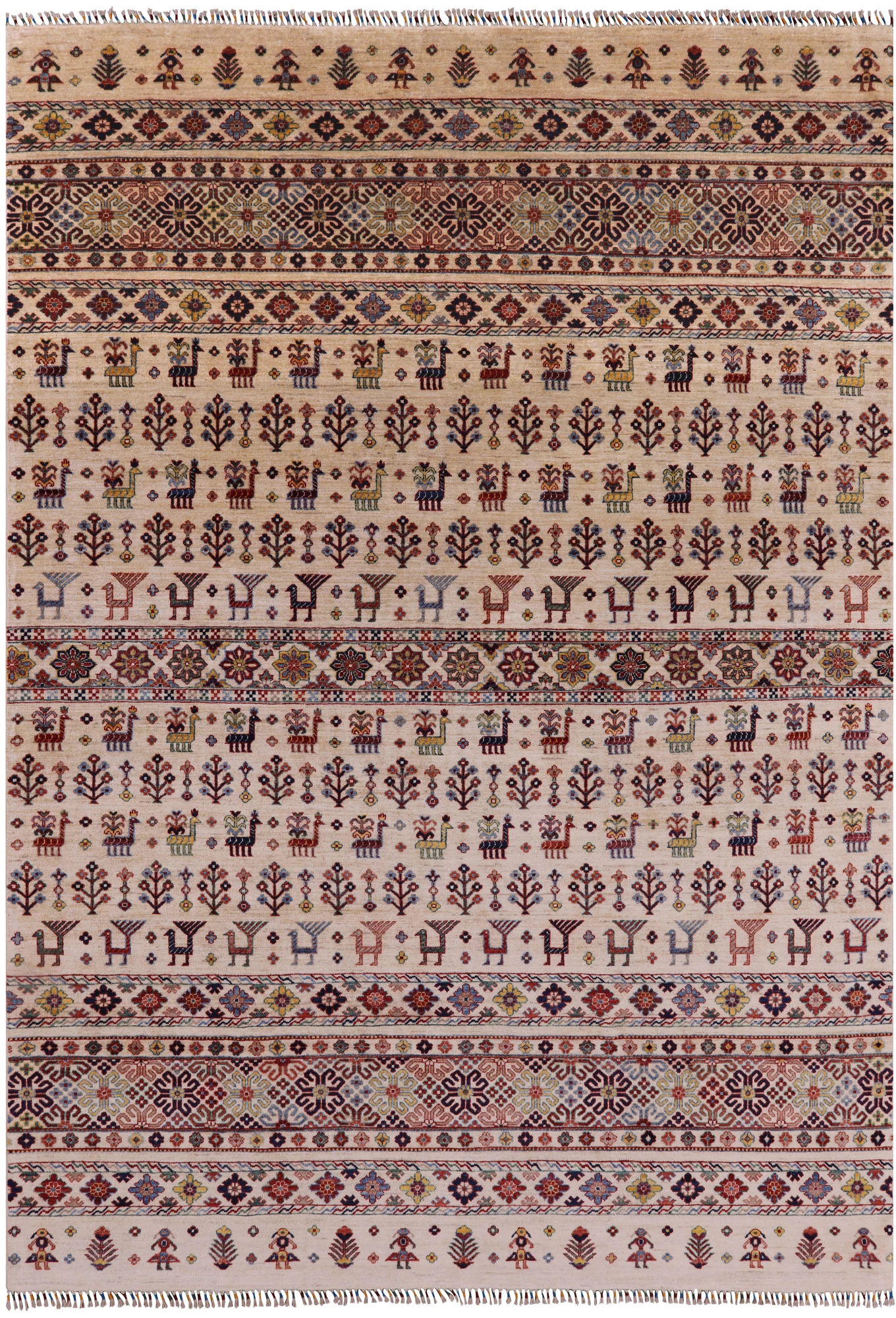 Ivory Tribal Gabbeh Hand Knotted Wool Area Rug - 8' 2" X 11' 10" - Golden Nile