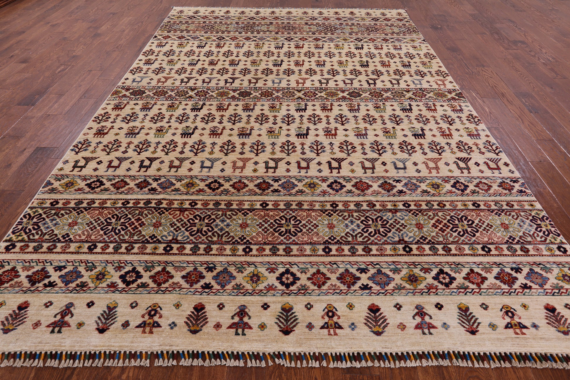 Ivory Tribal Gabbeh Hand Knotted Wool Area Rug - 8' 2" X 11' 10" - Golden Nile