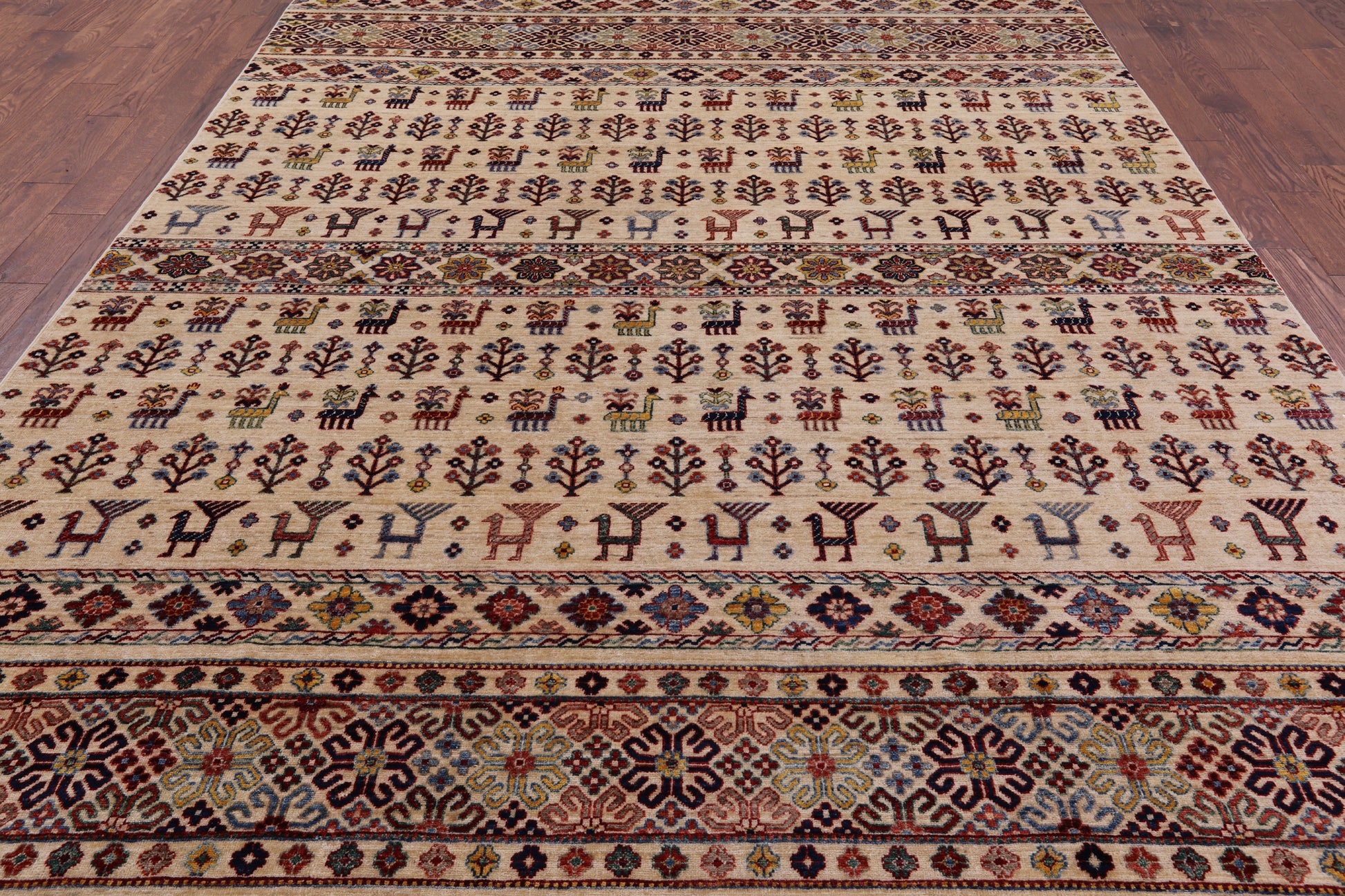 Ivory Tribal Gabbeh Hand Knotted Wool Area Rug - 8' 2" X 11' 10" - Golden Nile