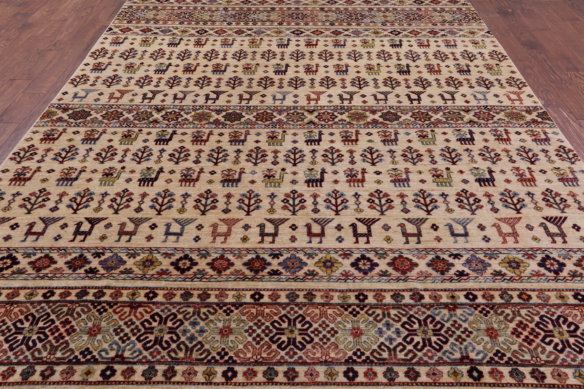 Ivory Tribal Gabbeh Hand Knotted Wool Area Rug - 8' 2" X 11' 10" - Golden Nile