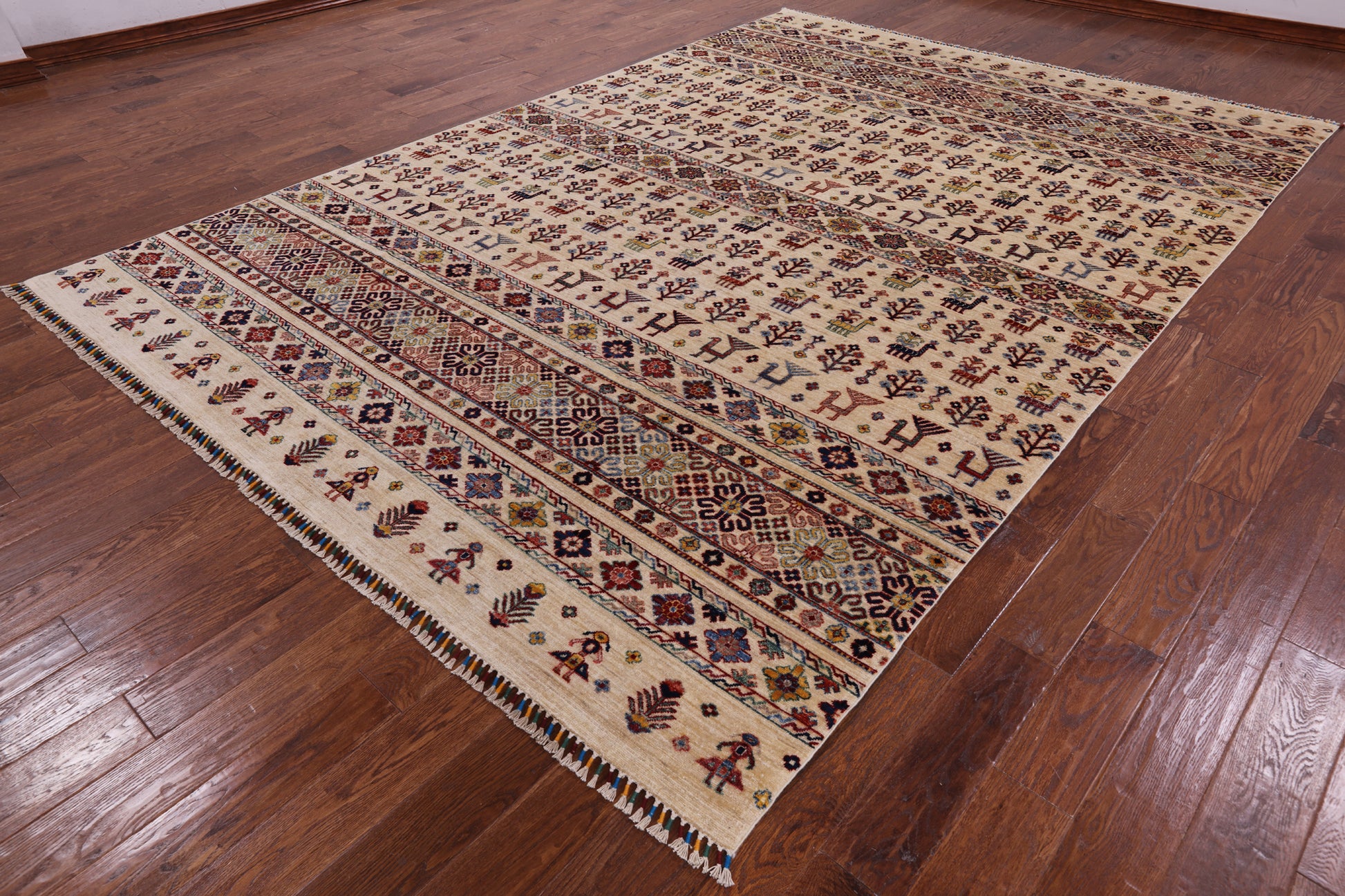 Ivory Tribal Gabbeh Hand Knotted Wool Area Rug - 8' 2" X 11' 10" - Golden Nile