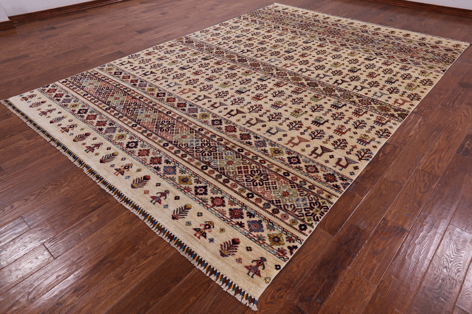 Ivory Tribal Gabbeh Hand Knotted Wool Area Rug - 8' 2" X 11' 10" - Golden Nile