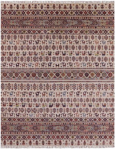 Ivory Tribal Gabbeh Handmade Wool Area Rug - 9' 9