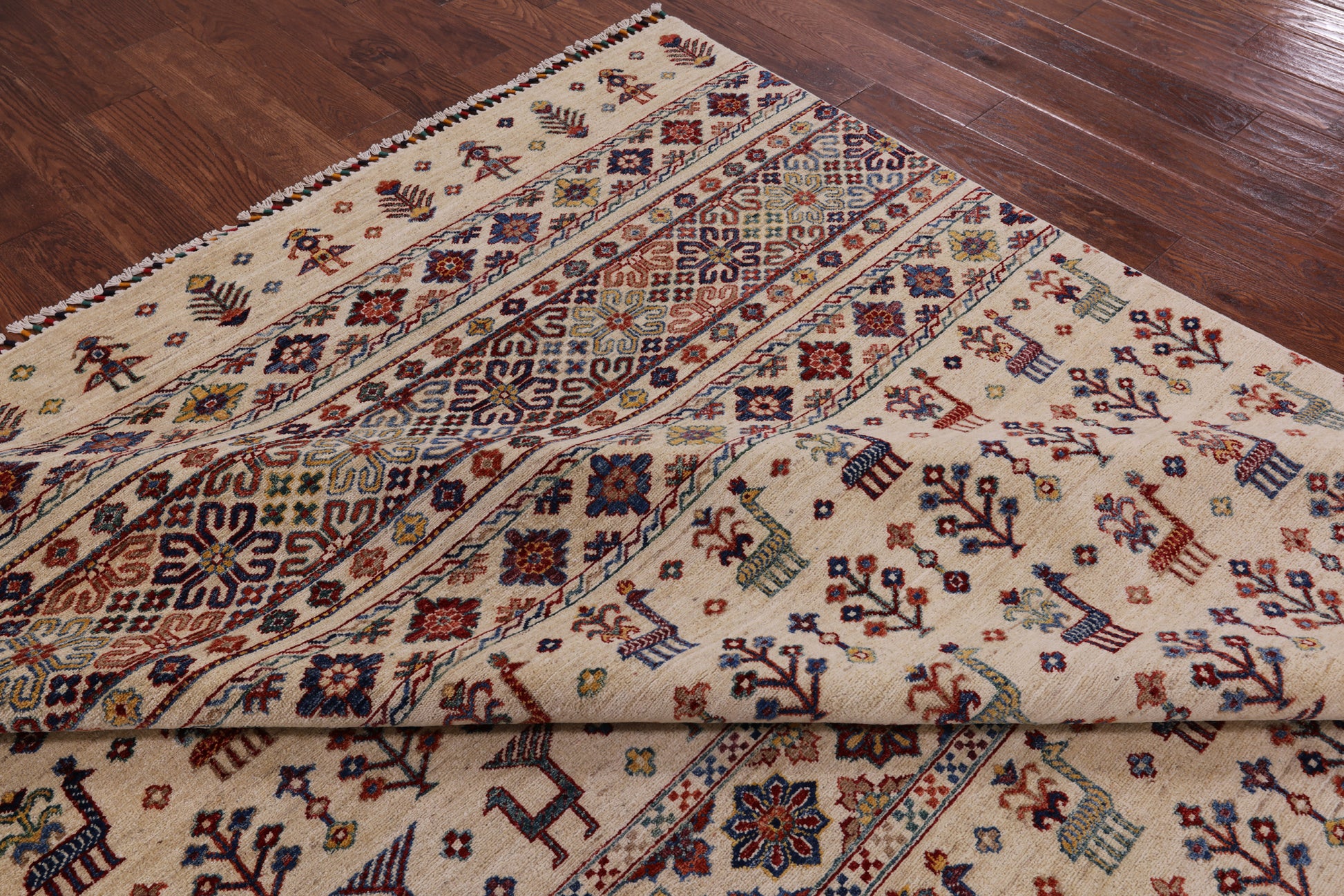 Ivory Persian Gabbeh Hand Knotted Wool Area Rug - 8' 3" X 11' 6" - Golden Nile