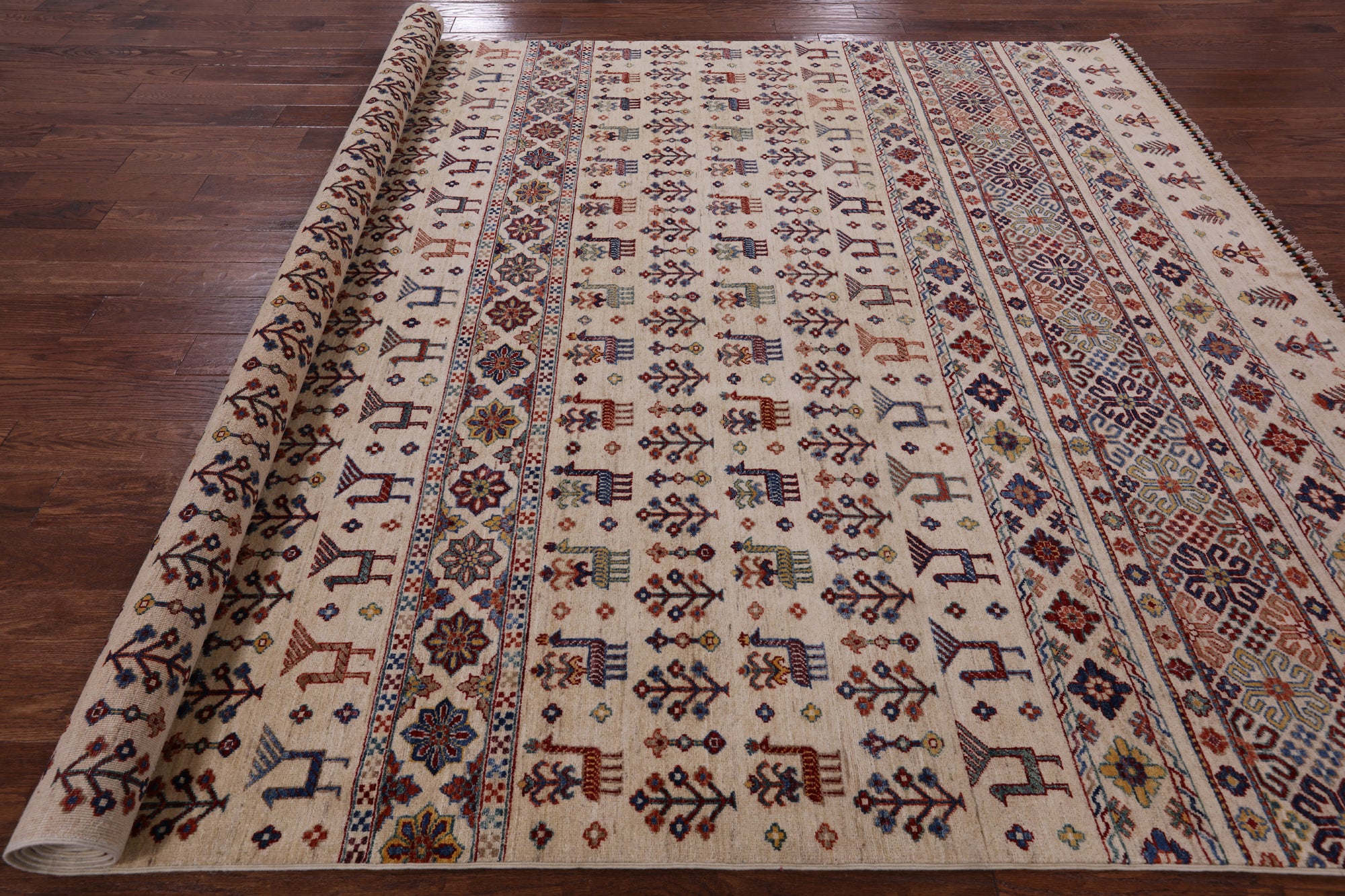 Ivory Persian Gabbeh Hand Knotted Wool Area Rug - 8' 3" X 11' 6" - Golden Nile