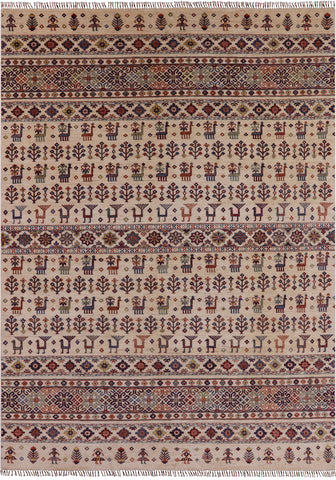 Ivory Persian Gabbeh Hand Knotted Wool Area Rug - 8' 3