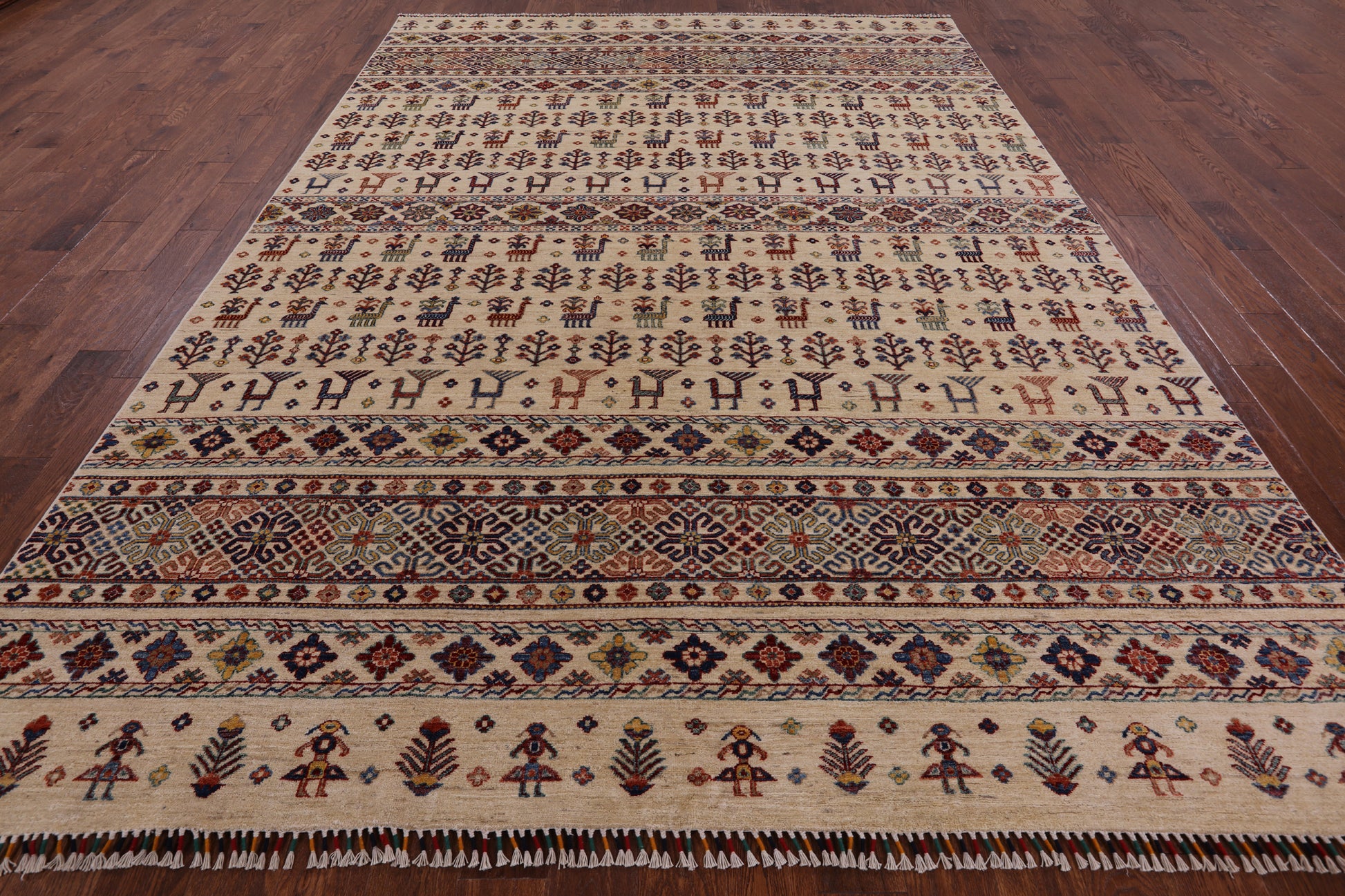 Ivory Persian Gabbeh Hand Knotted Wool Area Rug - 8' 3" X 11' 6" - Golden Nile