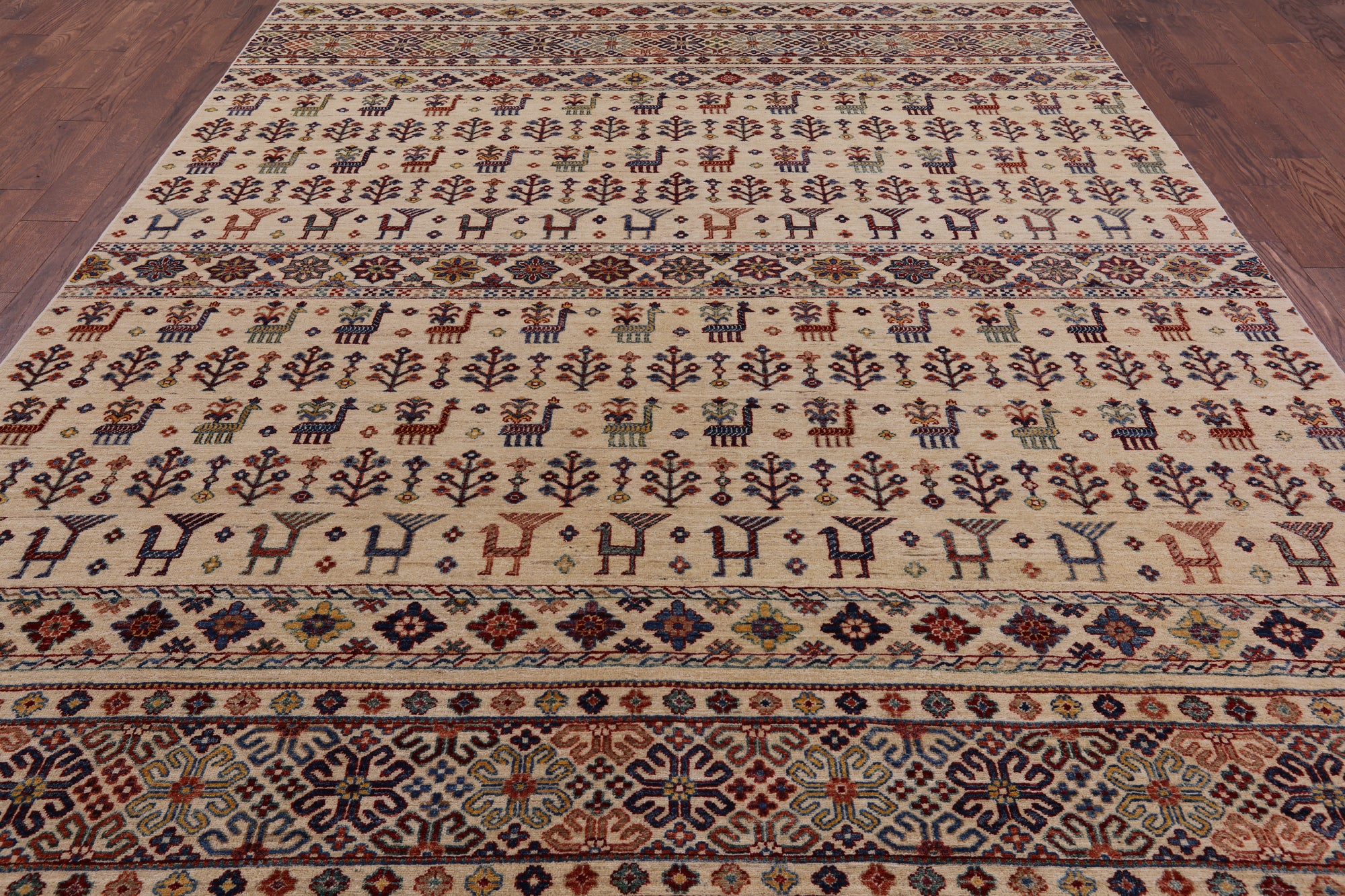 Ivory Persian Gabbeh Hand Knotted Wool Area Rug - 8' 3" X 11' 6" - Golden Nile