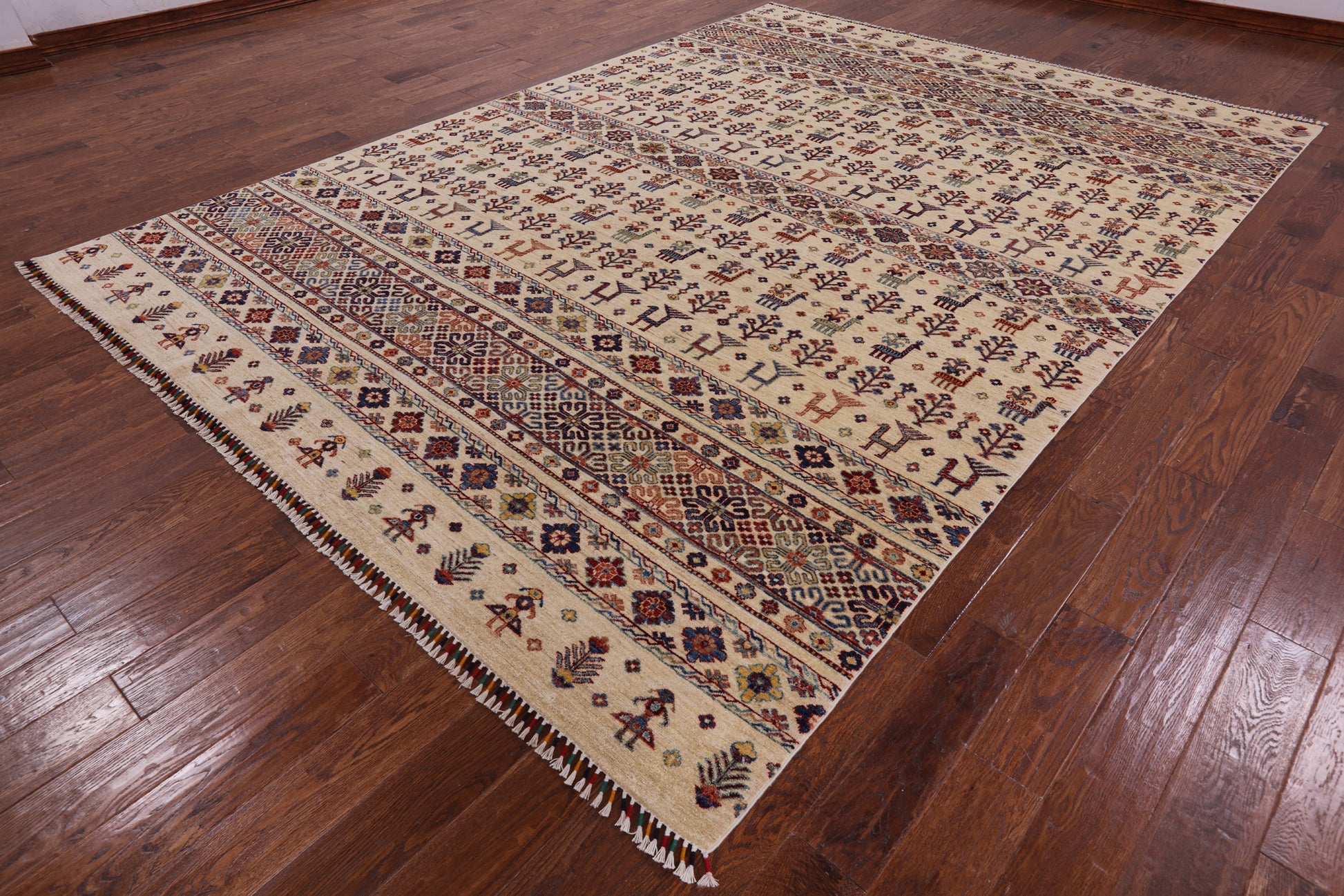 Ivory Persian Gabbeh Hand Knotted Wool Area Rug - 8' 3" X 11' 6" - Golden Nile