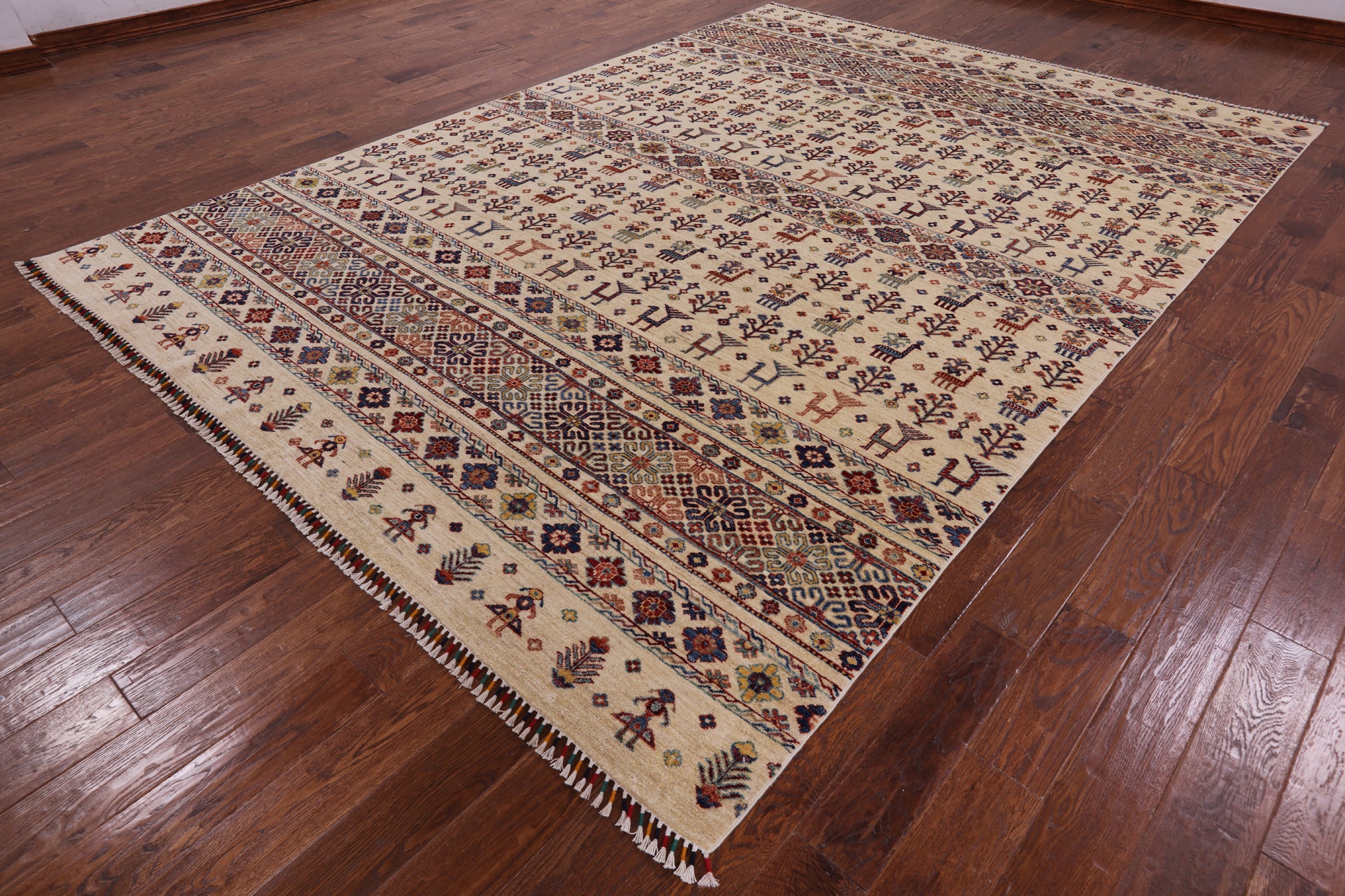 Ivory Persian Gabbeh Hand Knotted Wool Area Rug - 8' 3" X 11' 6" - Golden Nile