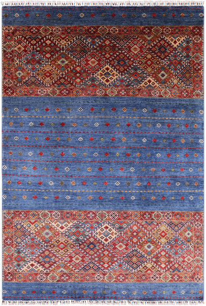 Blue Khorjin Persian Gabbeh Handmade Wool Rug - 6' 8" X 9' 9" - Golden Nile