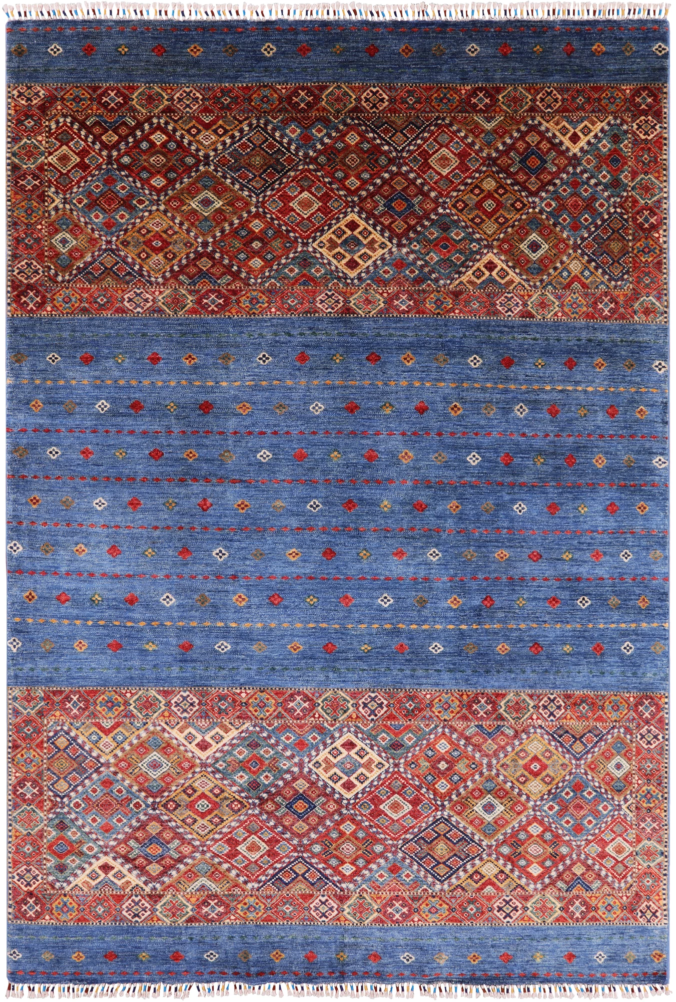 Blue Khorjin Persian Gabbeh Handmade Wool Rug - 6' 8" X 9' 9" - Golden Nile