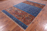Blue Khorjin Persian Gabbeh Handmade Wool Rug - 6' 8" X 9' 9" - Golden Nile