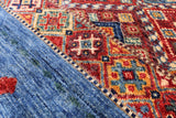 Blue Khorjin Persian Gabbeh Handmade Wool Rug - 6' 8" X 9' 9" - Golden Nile