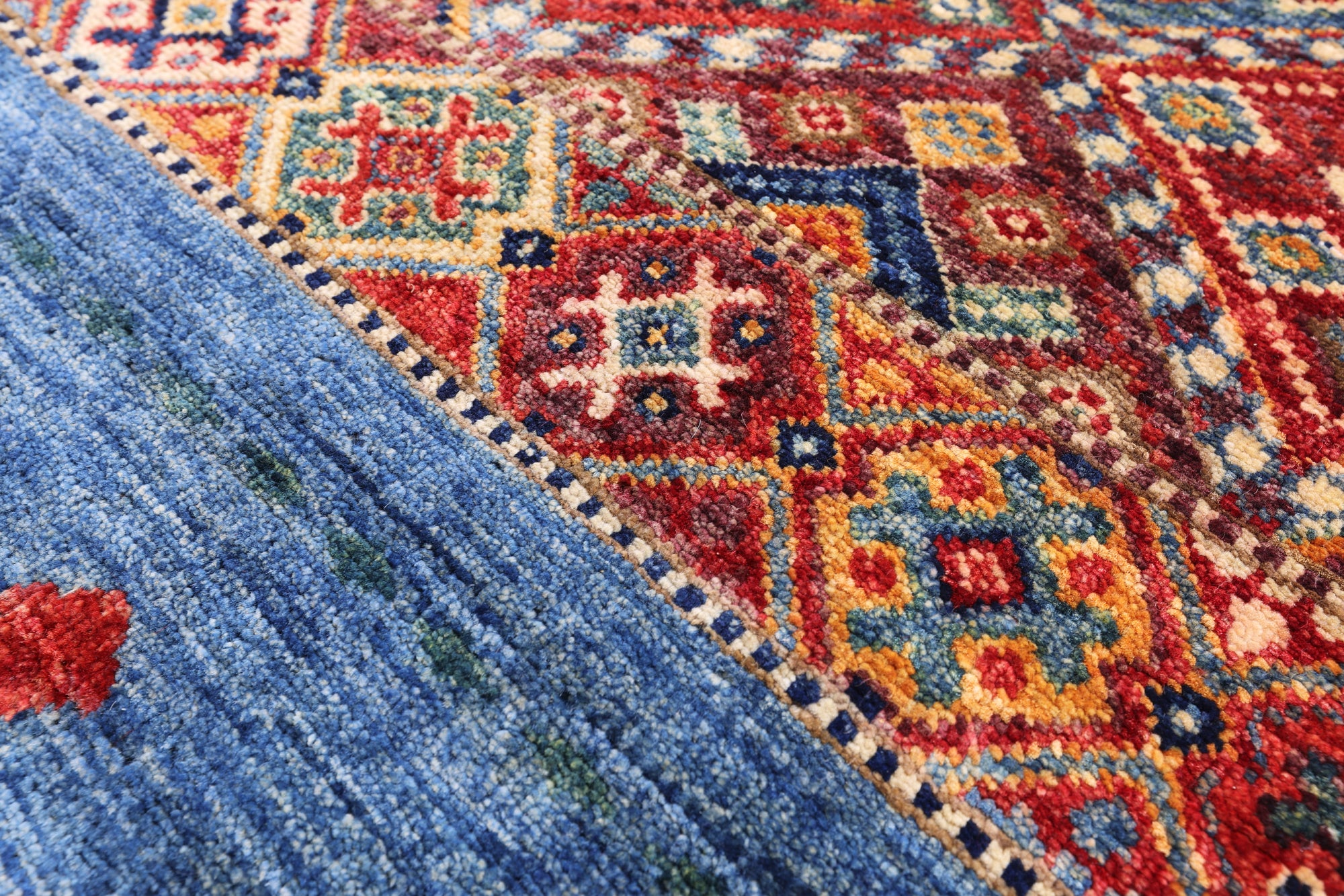 Blue Khorjin Persian Gabbeh Handmade Wool Rug - 6' 8" X 9' 9" - Golden Nile