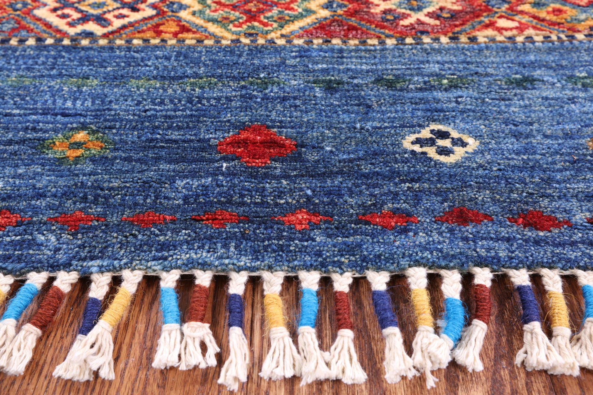 Blue Khorjin Persian Gabbeh Handmade Wool Rug - 6' 8" X 9' 9" - Golden Nile