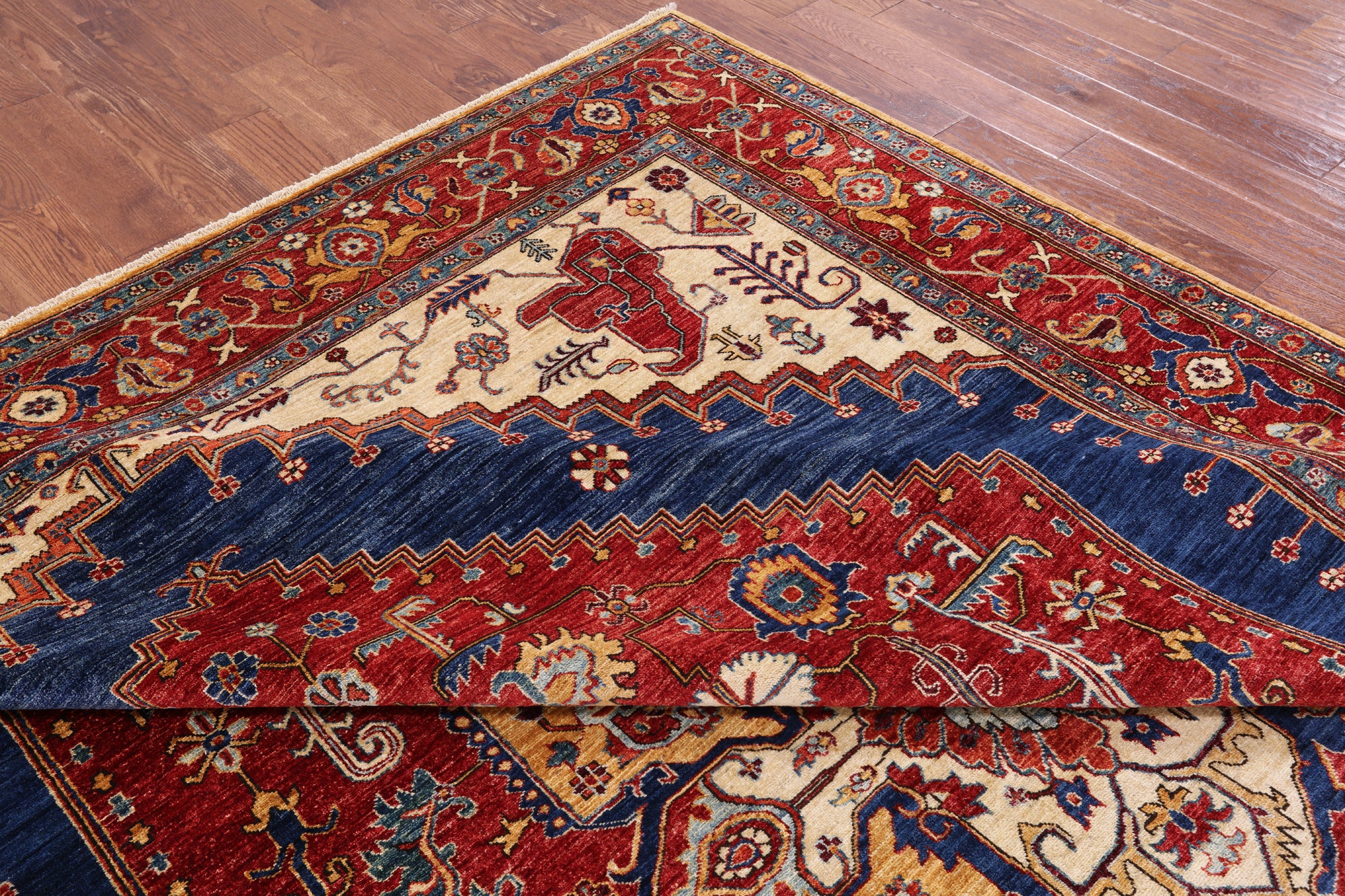 Red Persian Fine Serapi Hand Knotted Wool Area Rug - 8' 11" X 12' 1" - Golden Nile