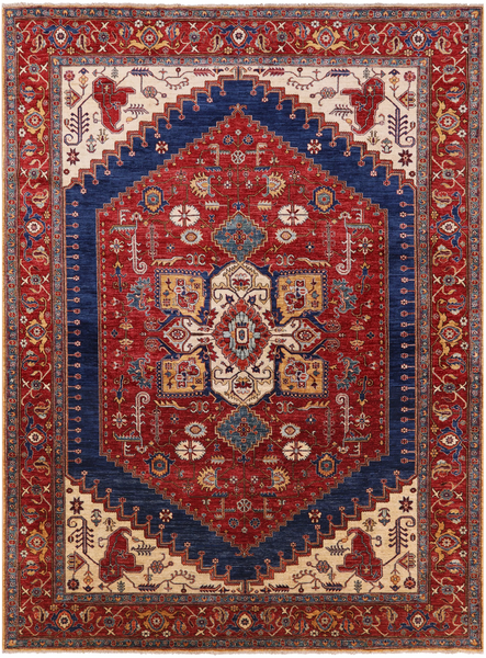 Red Persian Fine Serapi Hand Knotted Wool Area Rug - 8' 11" X 12' 1" - Golden Nile