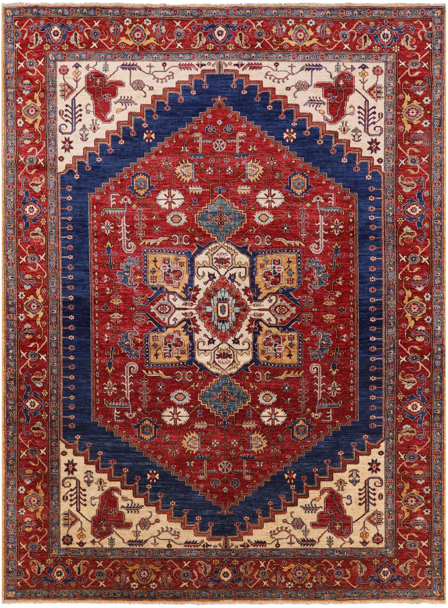 Red Persian Fine Serapi Hand Knotted Wool Area Rug - 8' 11" X 12' 1" - Golden Nile