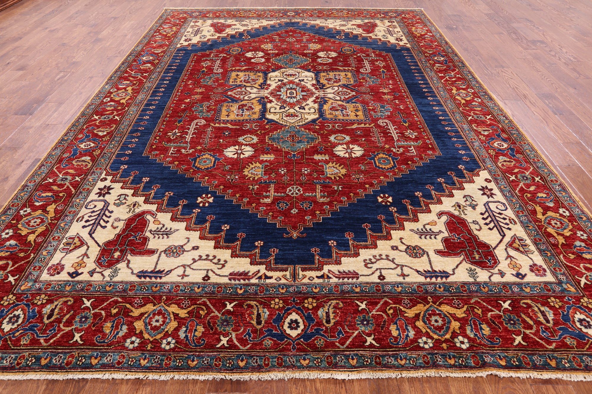 Red Persian Fine Serapi Hand Knotted Wool Area Rug - 8' 11" X 12' 1" - Golden Nile