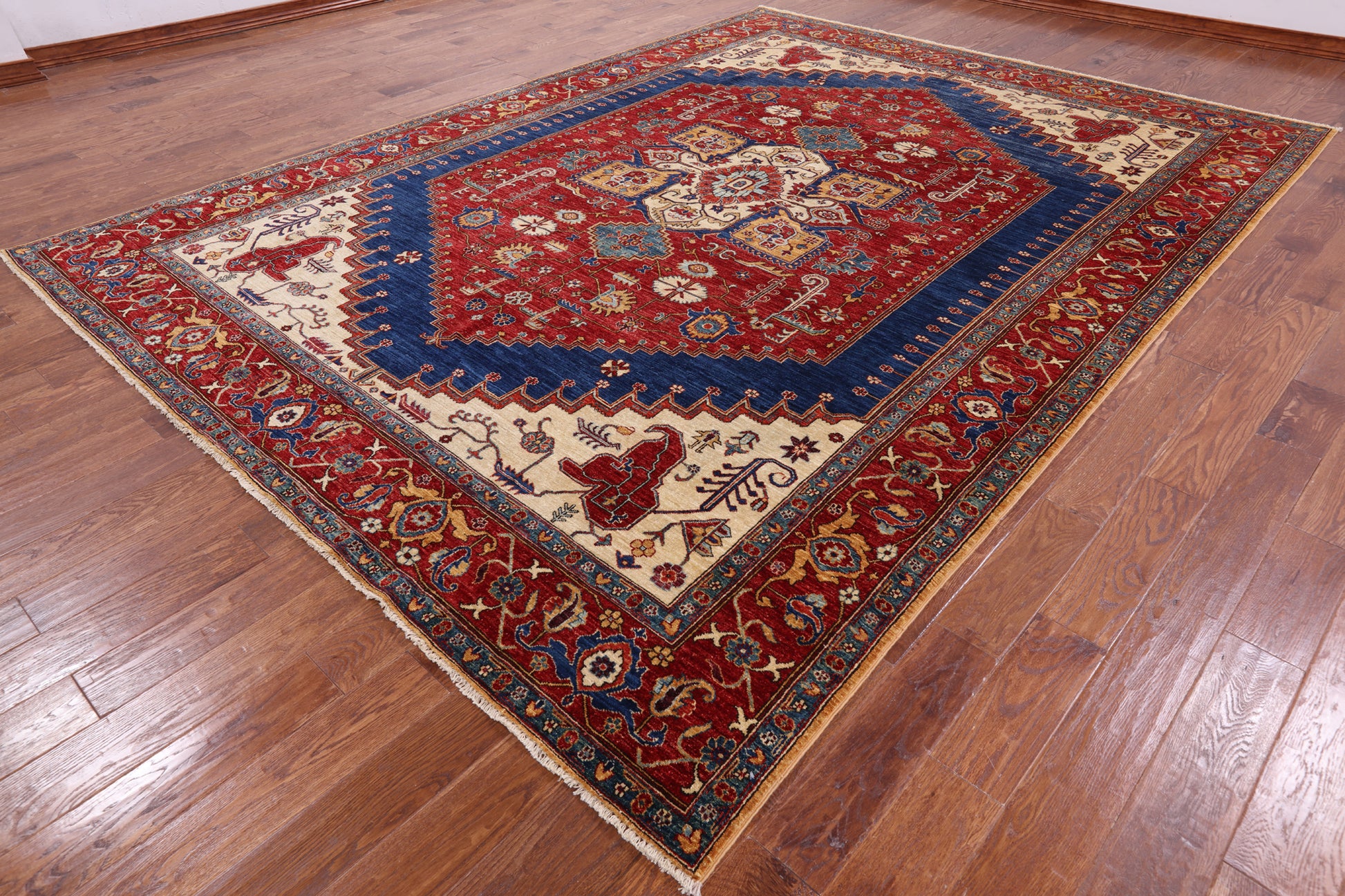 Red Persian Fine Serapi Hand Knotted Wool Area Rug - 8' 11" X 12' 1" - Golden Nile