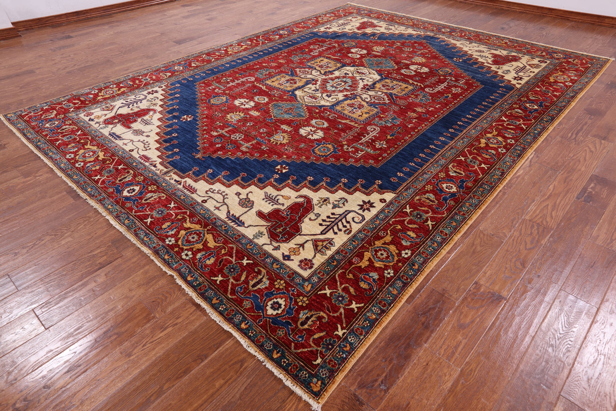 Red Persian Fine Serapi Hand Knotted Wool Area Rug - 8' 11" X 12' 1" - Golden Nile