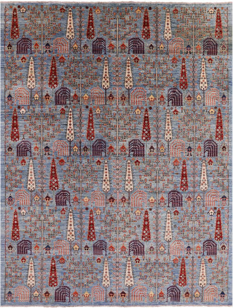 Blue Persian Ziegler Handmade Wool Area Rug - 9' 1" X 11' 10" - Golden Nile