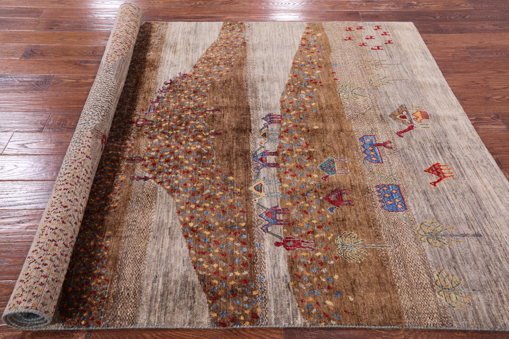 Tribal Gabbeh Hand Knotted Wool Rug - 5' 6" X 7' 10" - Golden Nile