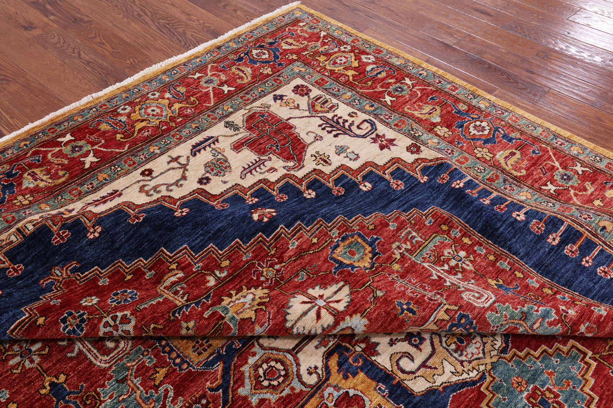Red Persian Fine Serapi Hand Knotted Wool Area Rug - 9' 9" X 12' 6" - Golden Nile